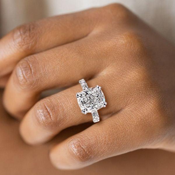 Cushion Created White Sapphire Double Prong Engagement Ring in Sterling Silver