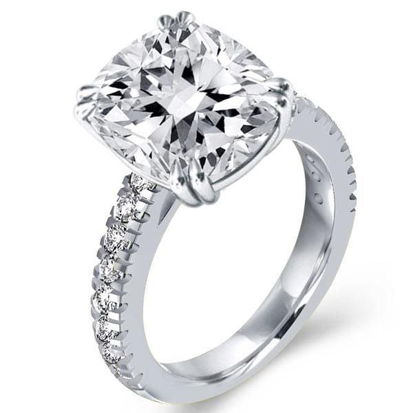 Cushion Created White Sapphire Double Prong Engagement Ring in Sterling Silver