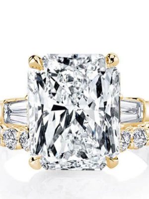 Radiant White Sapphire Engagement & Wedding Ring Set - 18K Gold Plated Sterling Silver