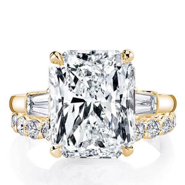 Radiant White Sapphire Engagement & Wedding Ring Set - 18K Gold Plated Sterling Silver