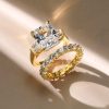 Radiant White Sapphire Engagement & Wedding Ring Set - 18K Gold Plated Sterling Silver