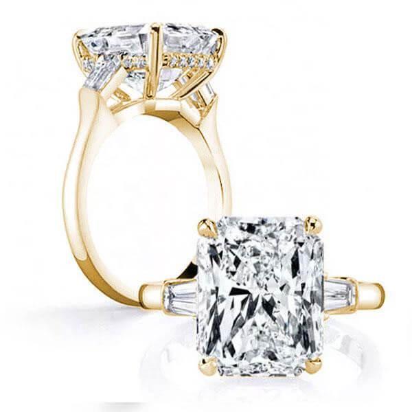 Radiant White Sapphire Engagement & Wedding Ring Set - 18K Gold Plated Sterling Silver