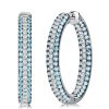 Aquamarine Hoop Earrings - Triple Row Sterling Silver Oval Hinged Earrings