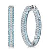 Aquamarine Hoop Earrings - Triple Row Sterling Silver Oval Hinged Earrings