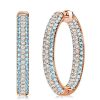 Aquamarine Hoop Earrings - Triple Row Sterling Silver Oval Hinged Earrings