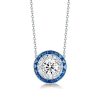 Classic Halo Created Sapphire Pendant Necklace in 925 Sterling Silver