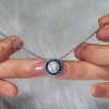 Classic Halo Created Sapphire Pendant Necklace in 925 Sterling Silver