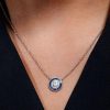Classic Halo Created Sapphire Pendant Necklace in 925 Sterling Silver