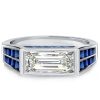 Art Deco Blue Sapphire Baguette Engagement Ring in Sterling Silver