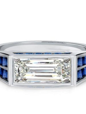 Art Deco Blue Sapphire Baguette Engagement Ring in Sterling Silver