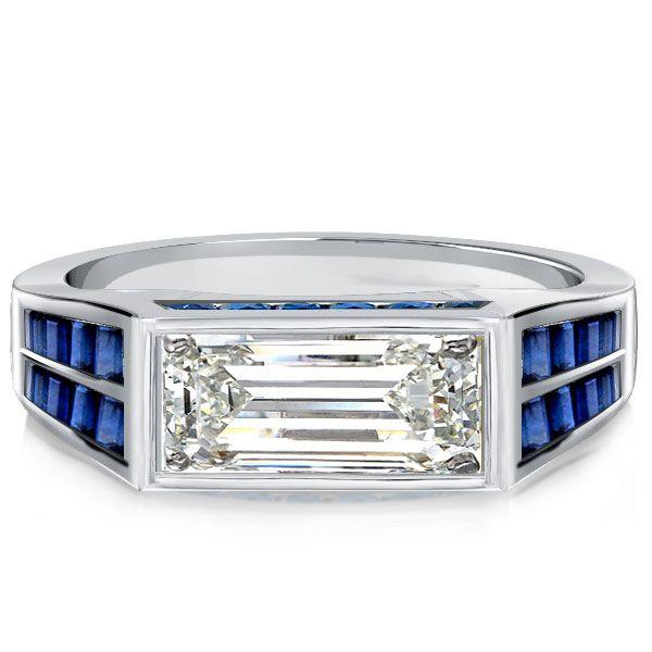 Art Deco Blue Sapphire Baguette Engagement Ring in Sterling Silver