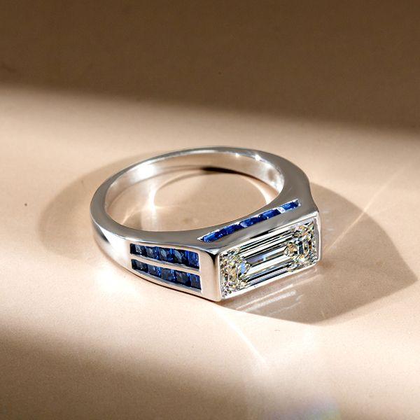 Art Deco Blue Sapphire Baguette Engagement Ring in Sterling Silver