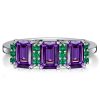 Emerald Cut Amethyst Three Stone Ring - 925 Sterling Silver