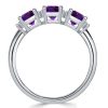 Emerald Cut Amethyst Three Stone Ring - 925 Sterling Silver