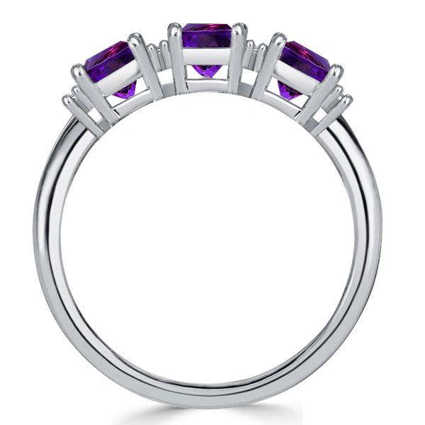 Emerald Cut Amethyst Three Stone Ring - 925 Sterling Silver