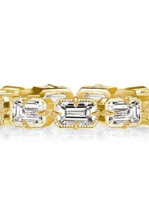 Emerald Cut Milgrain Eternity Wedding Band in 18K Gold Plated Sterling Silver