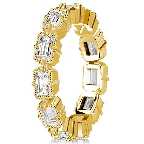 Emerald Cut Milgrain Eternity Wedding Band in 18K Gold Plated Sterling Silver