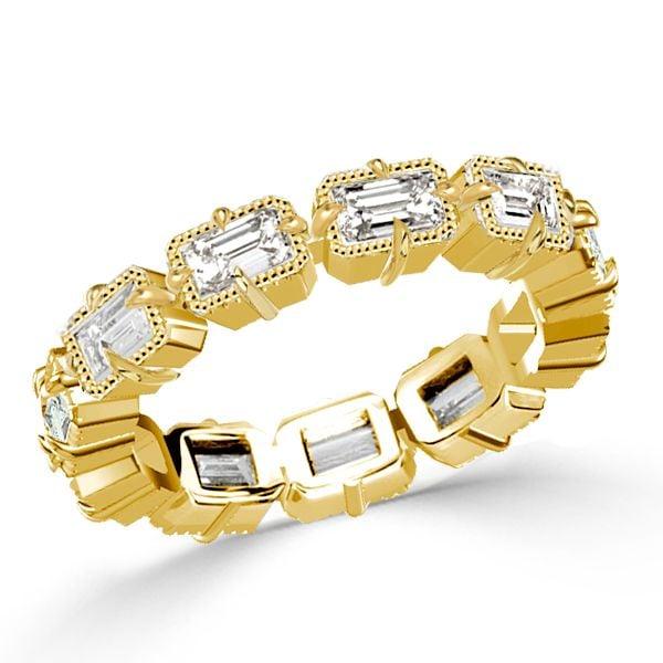 Emerald Cut Milgrain Eternity Wedding Band in 18K Gold Plated Sterling Silver