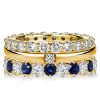 Golden Round Cut White & Blue Sapphire Stackable Ring Set - 18K Gold Plated Sterling Silver