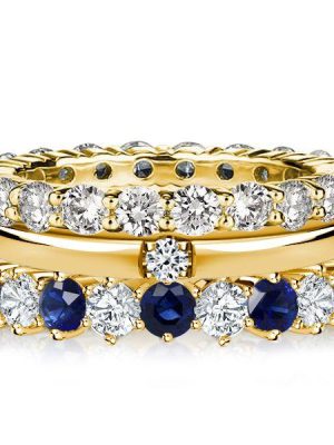 Golden Round Cut White & Blue Sapphire Stackable Ring Set - 18K Gold Plated Sterling Silver