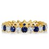 Golden Round Cut White & Blue Sapphire Stackable Ring Set - 18K Gold Plated Sterling Silver