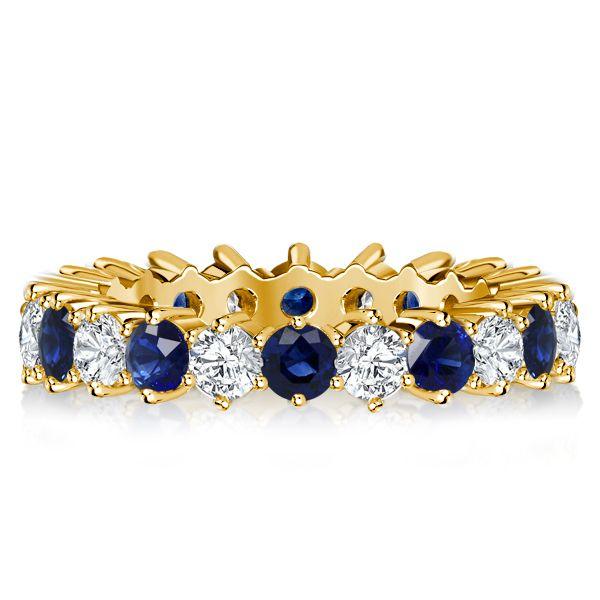 Golden Round Cut White & Blue Sapphire Stackable Ring Set - 18K Gold Plated Sterling Silver