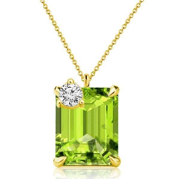 Emerald Cut Peridot Pendant Necklace for Women in Rhodium-Plated Sterling Silver
