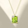 Emerald Cut Peridot Pendant Necklace for Women in Rhodium-Plated Sterling Silver