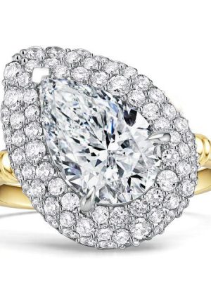 Halo Micro Pave Pear Cut Engagement Ring for Women in Sterling Silver