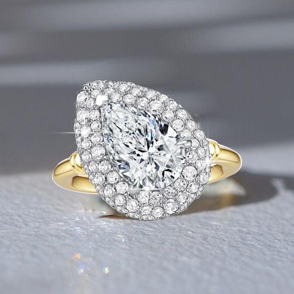 Halo Micro Pave Pear Cut Engagement Ring for Women in Sterling Silver