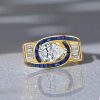 Golden Art Deco Pear Shaped Blue Sapphire Ring - 18K Gold Plated Sterling Silver
