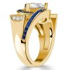 Golden Art Deco Pear Shaped Blue Sapphire Ring - 18K Gold Plated Sterling Silver