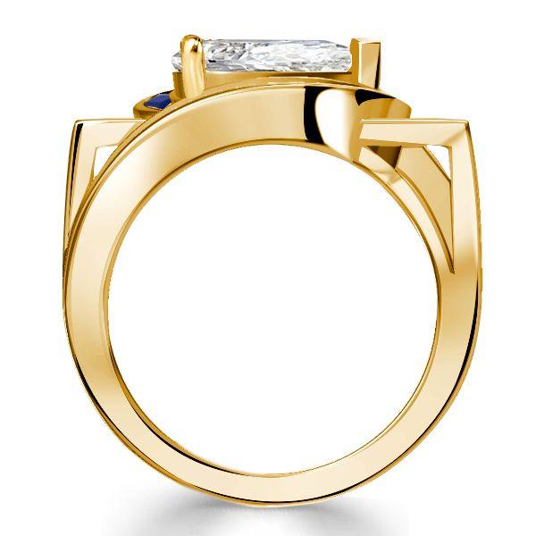Golden Art Deco Pear Shaped Blue Sapphire Ring - 18K Gold Plated Sterling Silver