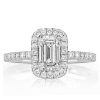 Emerald Halo Engagement Ring Sterling Silver - 1.04 CT Center Stone