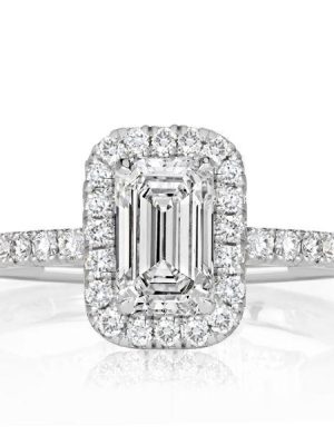 Emerald Halo Engagement Ring Sterling Silver - 1.04 CT Center Stone