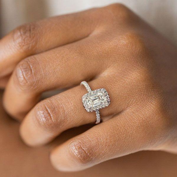Emerald Halo Engagement Ring Sterling Silver - 1.04 CT Center Stone