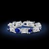 Pear Shaped Blue Sapphire & Emerald Eternity Band Ring - Sterling Silver