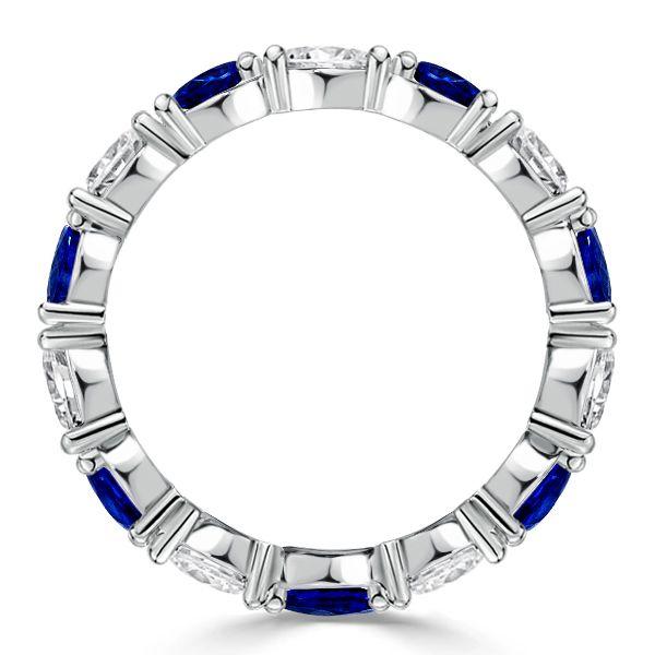Pear Shaped Blue Sapphire & Emerald Eternity Band Ring - Sterling Silver