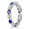 Pear Shaped Blue Sapphire & Emerald Eternity Band Ring - Sterling Silver