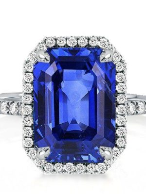 Emerald Cut Blue Sapphire Engagement Ring - 925 Sterling Silver