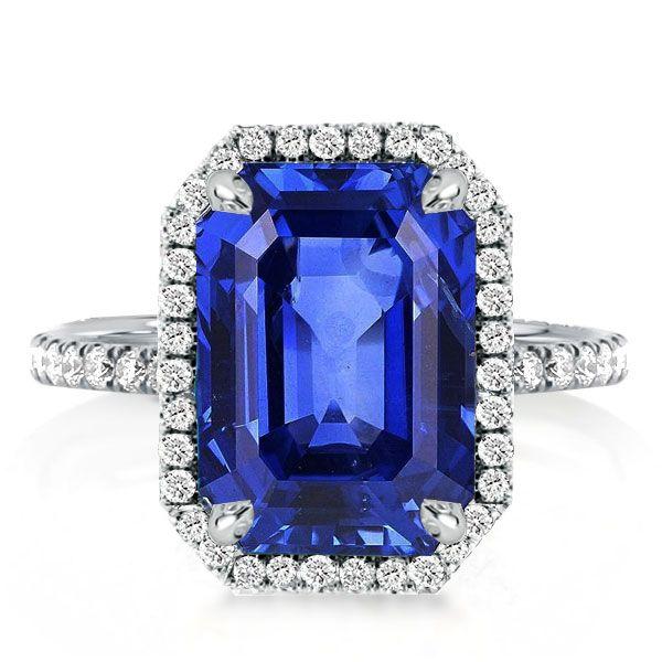 Emerald Cut Blue Sapphire Engagement Ring - 925 Sterling Silver