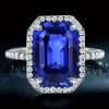 Emerald Cut Blue Sapphire Engagement Ring - 925 Sterling Silver