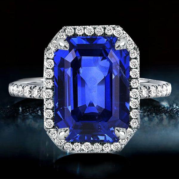 Emerald Cut Blue Sapphire Engagement Ring - 925 Sterling Silver