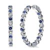 Sterling Silver Hoop Earrings with White & Blue Sapphires - Bezel Set