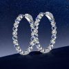 Sterling Silver Hoop Earrings with White & Blue Sapphires - Bezel Set