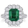 Halo Emerald Vintage Engagement Ring - Sterling Silver