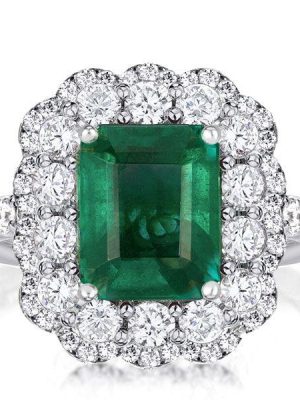 Halo Emerald Vintage Engagement Ring - Sterling Silver