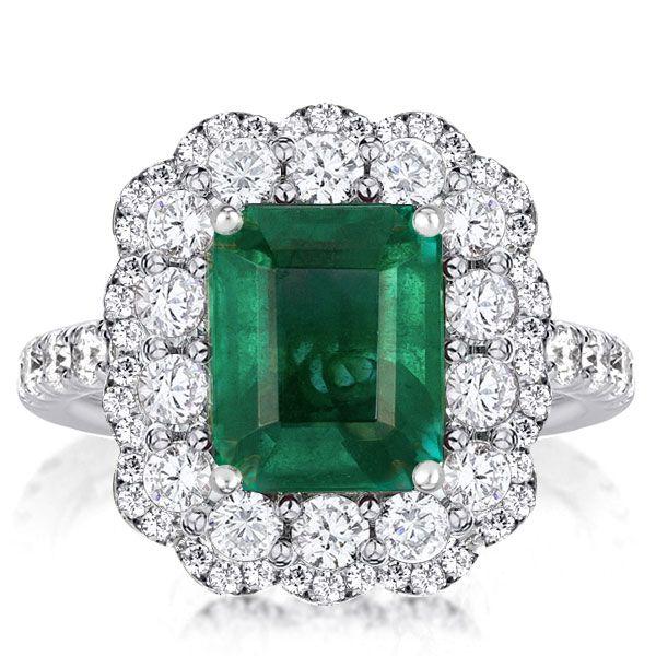 Halo Emerald Vintage Engagement Ring - Sterling Silver