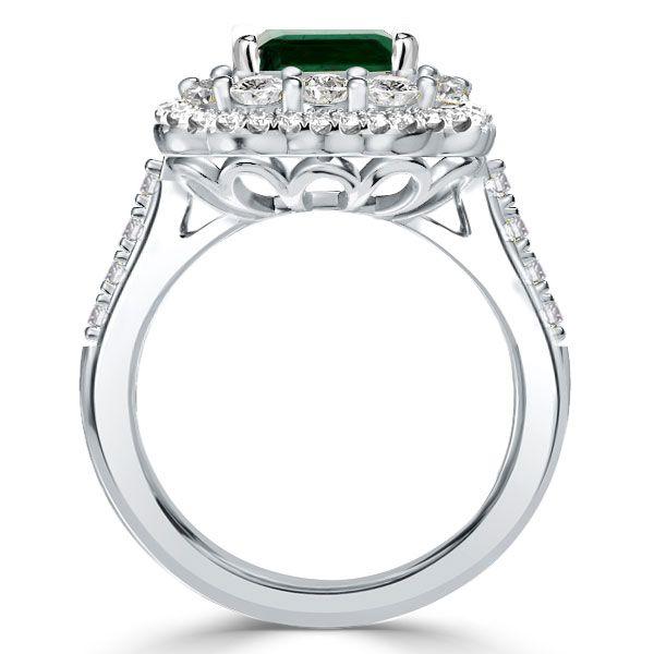 Halo Emerald Vintage Engagement Ring - Sterling Silver