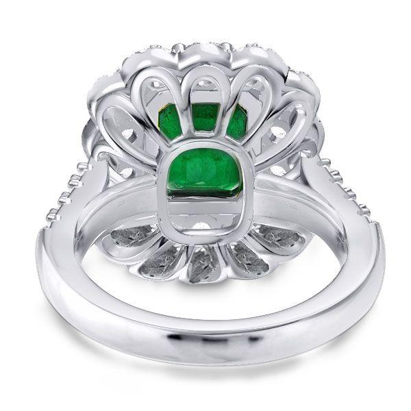 Halo Emerald Vintage Engagement Ring - Sterling Silver